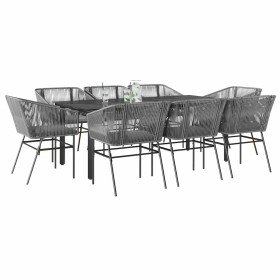 Juego comedor jardín 9 pzas cojines ratán sintético vidrio gris