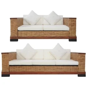 Set of 2-piece brown natural rattan sofas with cushions by vidaXL, Sofas - Ref: Foro24-278619, Price: 1,00 €, Discount: %