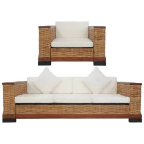 2-Piece Brown Natural Rattan Sofa Set with Cushions by vidaXL, Sofas - Ref: Foro24-278621, Price: 939,26 €, Discount: %