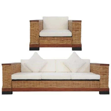 2-Piece Brown Natural Rattan Sofa Set with Cushions by vidaXL, Sofas - Ref: Foro24-278621, Price: 939,26 €, Discount: %