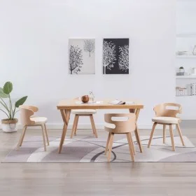 Esszimmerstühle, 4 Stück, gebogenes Holz und cremefarbenes Kunstleder von vidaXL, Essstühle - Ref: Foro24-278852, Preis: 423,...