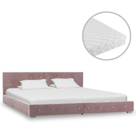 Cama con colchón de terciopelo rosa 160x200 cm