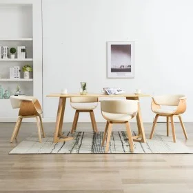 Esszimmerstühle, 4 Stück, gebogenes Holz und cremefarbenes Kunstleder von vidaXL, Essstühle - Ref: Foro24-278731, Preis: 908,...
