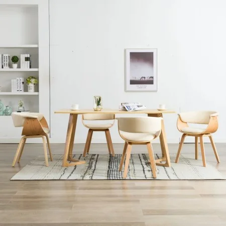 Esszimmerstühle, 4 Stück, gebogenes Holz und cremefarbenes Kunstleder von vidaXL, Essstühle - Ref: Foro24-278731, Preis: 847,...