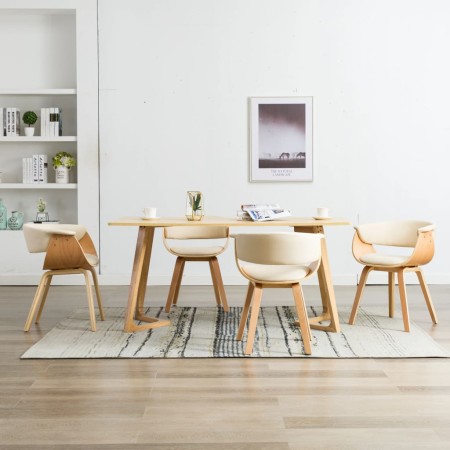 Esszimmerstühle, 4 Stück, gebogenes Holz und cremefarbenes Kunstleder von vidaXL, Essstühle - Ref: Foro24-278731, Preis: 864,...