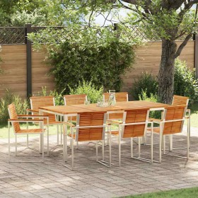 Conjunto de Comedor de Jardín 9 pcs Madera sólida de teca
