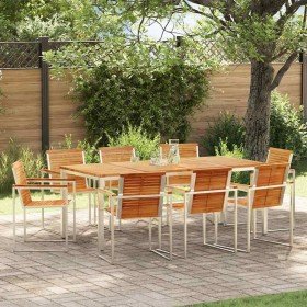 Conjunto de Comedor de Jardín 9 pcs Madera sólida de teca