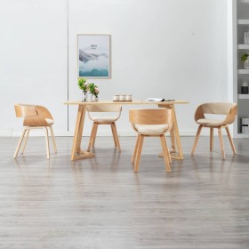 Sillas de comedor 4 uds madera curvada y cuero sintético crema