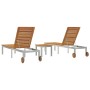 Tumbonas 2 pcs con Mesa 3 pcs Marrón madera maciza de acacia