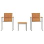 Tumbona 3 pcs Marrón 200 x 60 x 88cm Madera maciza de Acacia