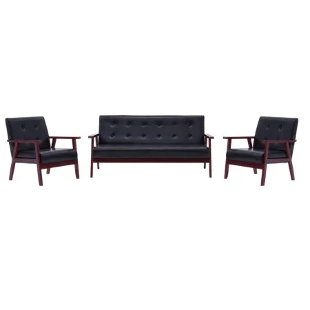 Juego de sofás 3 piezas de cuero sintético negro de vidaXL, Sofás - Ref: Foro24-279136, Precio: 456,61 €, Descuento: %