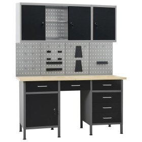 Werkbank mit vier Wandpaneelen und zwei Schränken von vidaXL, Arbeitstische - Ref: Foro24-3053439, Preis: 684,29 €, Rabatt: %