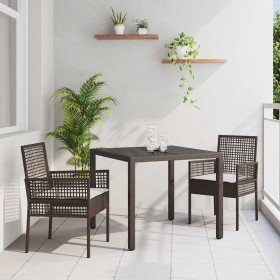 Conjunto de Comedor de Jardín 3 pcs Marrón Poliratán