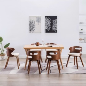 Sillas de comedor 6 uds madera curvada y cuero sintético crema