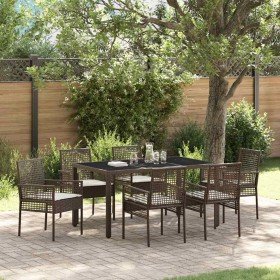 Conjunto de Comedor de Jardín 7 pcs Marrón Poliratán
