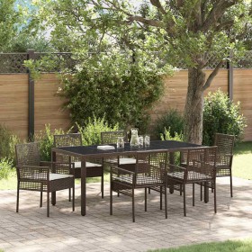 Conjunto de Comedor de Jardín 7 pcs Marrón Poliratán