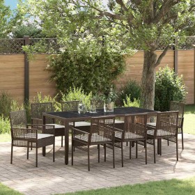 Conjunto de Comedor de Jardín 9 pcs Marrón Poliratán