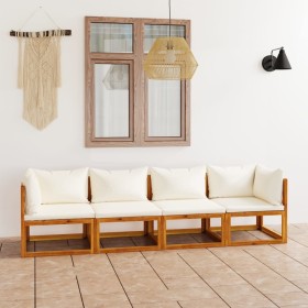 3-seater garden sofa with cream-colored solid acacia wood cushion by vidaXL, Garden sets - Ref: Foro24-3057639, Price: 433,54...