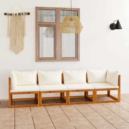3-Sitzer-Gartensofa mit cremefarbenem Kissen aus massivem Akazienholz von vidaXL, Gartensets - Ref: Foro24-3057639, Preis: 45...