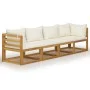 3-Sitzer-Gartensofa mit cremefarbenem Kissen aus massivem Akazienholz von vidaXL, Gartensets - Ref: Foro24-3057639, Preis: 45...