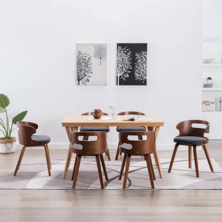 Dining chairs, 6 units, curved wood and dark gray fabric. by vidaXL, dining chairs - Ref: Foro24-278851, Price: 805,84 €, Dis...