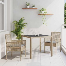 Conjunto de Comedor de Jardín 3 pcs Beige Poliratán