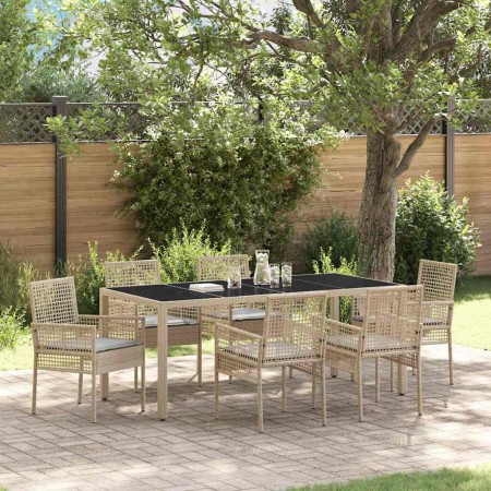 Conjunto de Comedor de Jardín 7 pcs Beige Poliratán