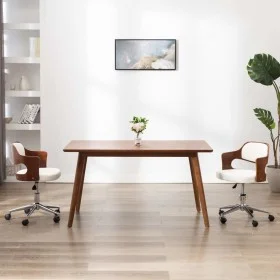 Drehbarer Bürostuhl aus gebogenem Holz, weißem Kunstleder von vidaXL, Bürostühle - Ref: Foro24-3054849, Preis: 145,58 €, Raba...