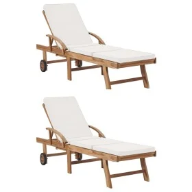 Sun loungers with cushion 2 pcs solid cream teak wood by vidaXL, Loungers - Ref: Foro24-3054633, Price: 596,14 €, Discount: %