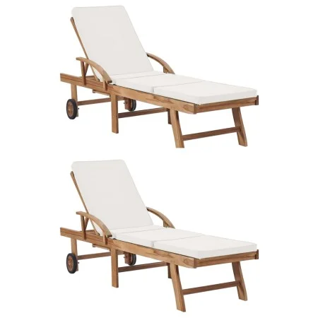 Tumbonas con cojín 2 uds madera maciza de teca crema de vidaXL, Tumbonas - Ref: Foro24-3054633, Precio: 575,55 €, Descuento: %