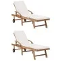 Tumbonas con cojín 2 uds madera maciza de teca crema de vidaXL, Tumbonas - Ref: Foro24-3054633, Precio: 575,55 €, Descuento: %