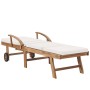 Sonnenliegen mit Kissen, 2 Stück, massives cremefarbenes Teakholz von vidaXL, Liegen - Ref: Foro24-3054633, Preis: 564,77 €, ...