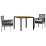Conjunto de Comedor de Jardín 3 pcs Negro Poliratán