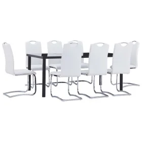 9-teiliges Esszimmerset aus weißem Kunstleder von vidaXL, Möbelsets für Küchen und Esszimmer - Ref: Foro24-3053086, Preis: 85...