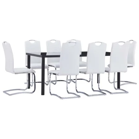 9-teiliges Esszimmerset aus weißem Kunstleder von vidaXL, Möbelsets für Küchen und Esszimmer - Ref: Foro24-3053086, Preis: 83...