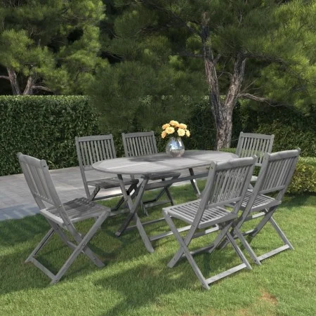 Garden dining set 7 pieces solid gray acacia wood by vidaXL, Garden sets - Ref: Foro24-3057874, Price: 444,57 €, Discount: %