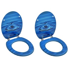Asientos de inodoro con tapa 2 uds MDF azul diseño gota de agua