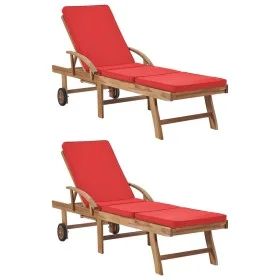 Sun loungers with cushions, 2 units, solid red teak wood by vidaXL, Loungers - Ref: Foro24-3054637, Price: 469,02 €, Discount: %