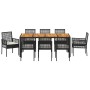 Conjunto de Comedor de Jardín 9 pcs Negro Poliratán