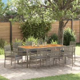 Conjunto de Comedor de Jardín 9 pcs Gris Poliratán