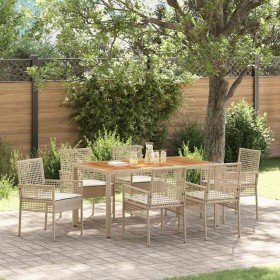 Conjunto de Comedor de Jardín 7 pcs Beige Poliratán
