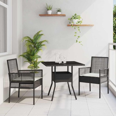 Conjunto de Comedor de Jardín 3 pcs Negro Poliratán