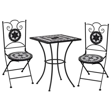 Bistro table and chairs 3 pieces black and white ceramic mosaic by vidaXL, Garden sets - Ref: Foro24-279414, Price: 225,57 €,...