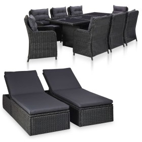 Juego de comedor para jardín 11 piezas ratán sintético negro de vidaXL, Conjuntos de jardín - Ref: Foro24-3057811, Precio: 2,...