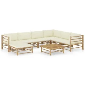 Garden furniture set 8 pieces bamboo and cream white cushions by vidaXL, Garden sets - Ref: Foro24-3058219, Price: 924,67 €, ...