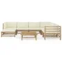 Set de muebles de jardín 8 piezas bambú y cojines blanco crema de vidaXL, Conjuntos de jardín - Ref: Foro24-3058219, Precio: ...