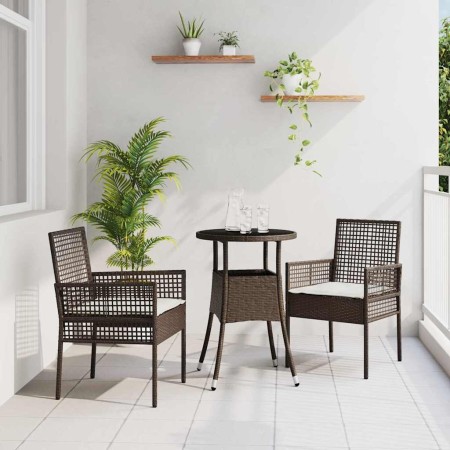 Conjunto de Comedor de Jardín 3 pcs Marrón Poliratán