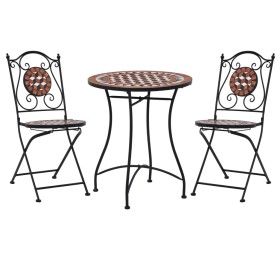 Mesa y sillas de bistró 3 piezas con mosaico cerámica terracota