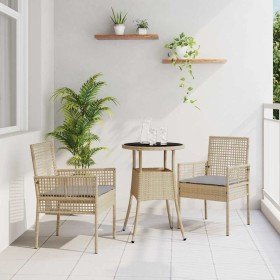 Conjunto de Comedor de Jardín 3 pcs Beige Poliratán