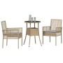 Conjunto de Comedor de Jardín 3 pcs Beige Poliratán